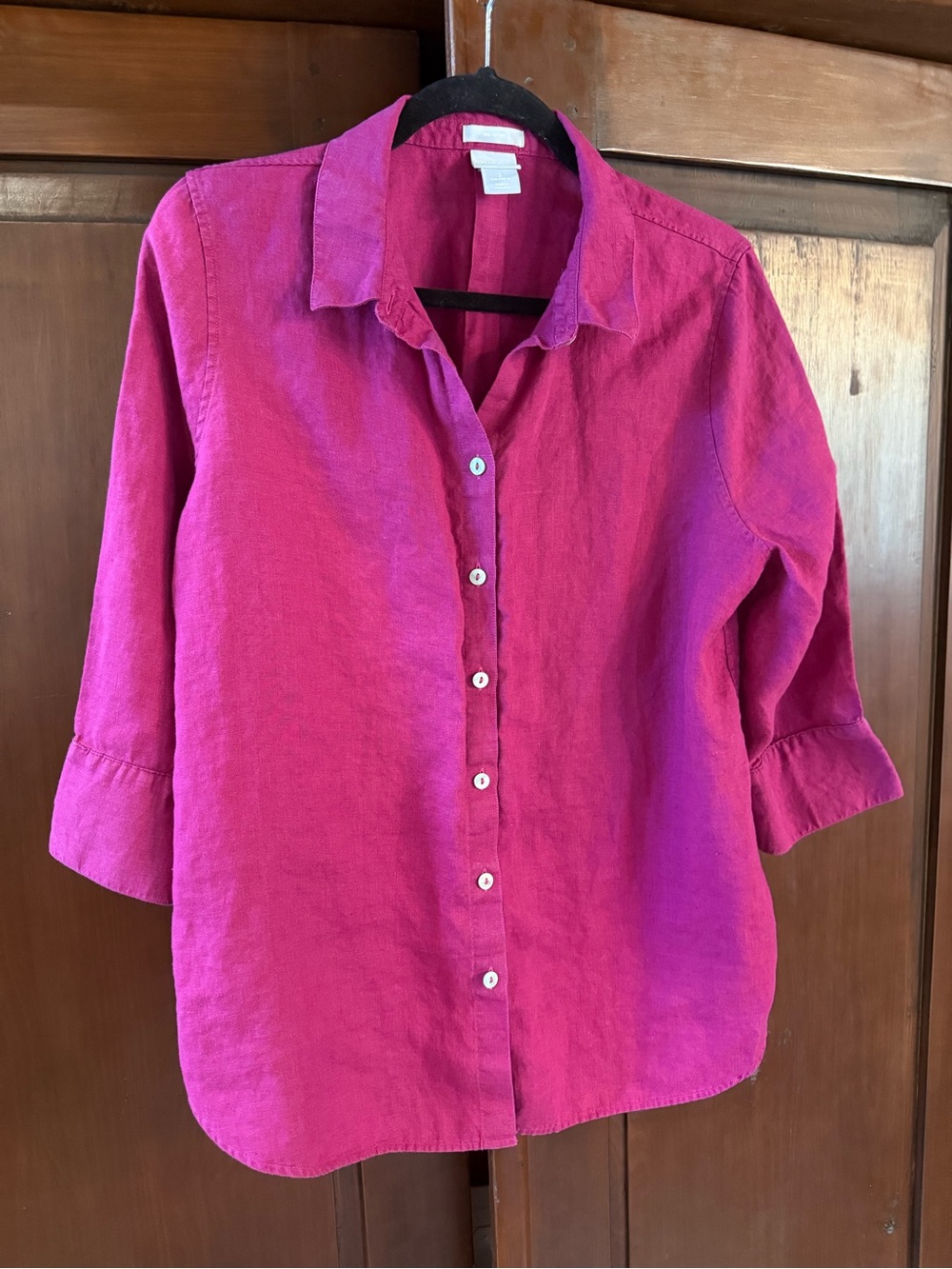 Chico's Purple Button-Down 100% Linen Shirt